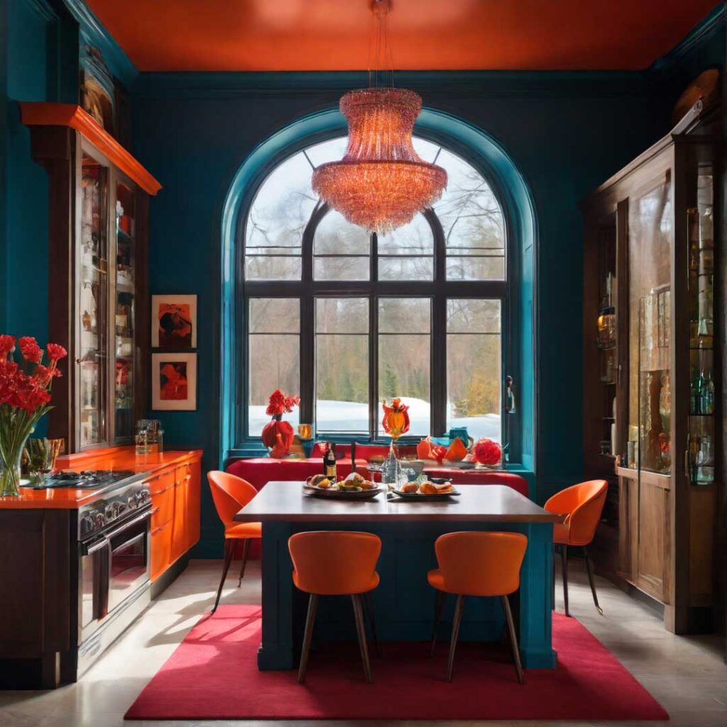 A custom bright interior painting in a dining room