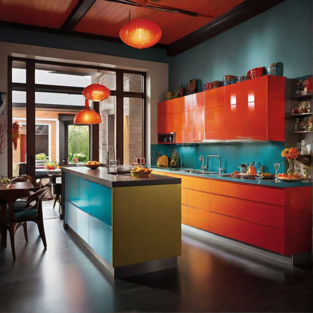 A sleek and shiny interior painting in a kitchen